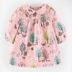 Baby Boden Girls Pink Corduroy Woodland Animal Friends Dress - Size 6-12M